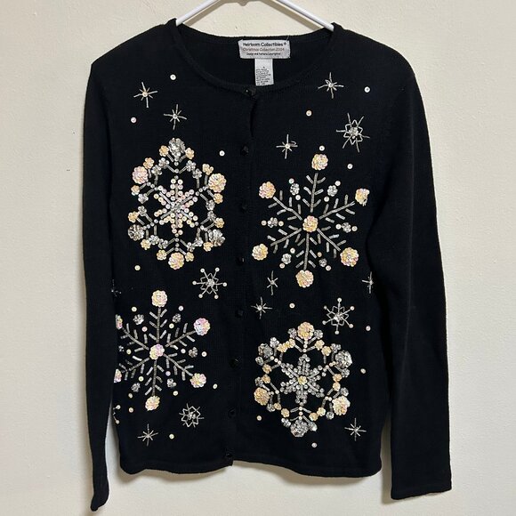 Heirloom Collectibles Sweaters - Vintage Heirloom Collectibles Black Sweater with Snowflake Pattern Sz S